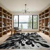 Explosive Black White Ink Flow Area Rug