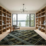 Gold Green Geometric Lattice Area Rug