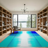 Blue Teal Geometric Grid Area Rug