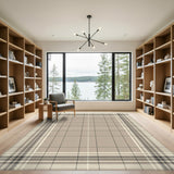 Beige and Neutral Beige Plaid Washable Area Rug