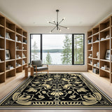 Elegant Black Ivory Floral Art Nouveau Rug