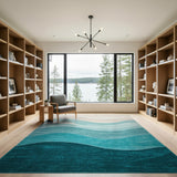 Gradient Ocean Waves Blue Teal Area Rug