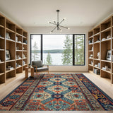 Vibrant Red Blue Persian Medallion Area Rug