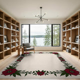 Red Red Floral Border Area Rug