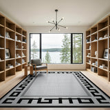 Black and White Black White Greek Key Border Area Rug