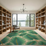 ODIKA Tropical Palm Leaf Washable Area Rug - Green Botanical Low Pile Non-Slip Rug
