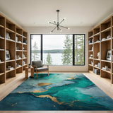 Emerald Teal Gold Fluid Abstract Area Rug