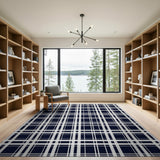 Navy White Plaid Checkered Area Rug