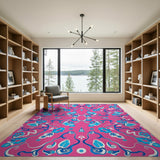 Vibrant Pink Blue Floral Persian Area Rug