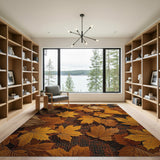 Golden Autumn Maple Leaves Textured Rug