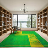Vibrant Green Geometric Area Rug with Yellow Grid