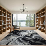 Black White Ink Swirl Abstract Area Rug