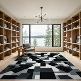 Geometric Black White Block Area Rug