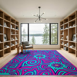 Vibrant Pink Cyan Swirl Abstract Area Rug