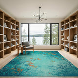 Distressed Teal Autumn Leaves Area Rug
