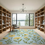 Yellow Daisy Floral Pattern Area Rug