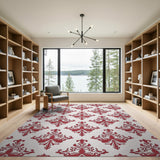 Red Damask Floral Pattern Area Rug