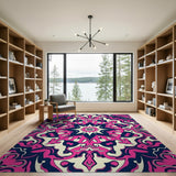 Vibrant Pink Navy Mandala Geometric Area Rug