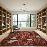 Whimsical Winter Village Red Area Rug
