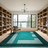Blue and Teal Teal Geometric Block Area Rug