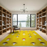 Whimsical Yellow Mushroom Cartoon Area Rug