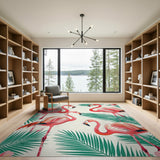 Multi-color and Patterns Pink Flamingo Palm Leaf Area Rug