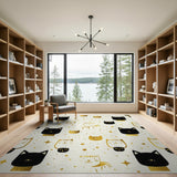 Playful Black Cat Gold Foil Pattern Area Rug