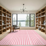 Pink Checkered Washable Area Rug
