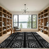Black White Heritage Tribal Starburst Rug