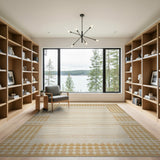 Geometric Beige Area Rug with Gold Hexagon Borders