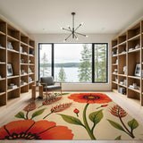 Vibrant Orange Poppy Floral Area Rug