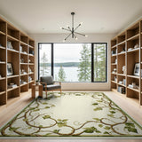 Ornate Green Ivy Vine Border Area Rug