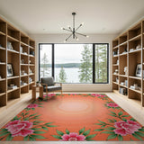 Pink Hibiscus Floral Orange Area Rug