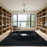 Retro Vinyl Record Area Rug Black White