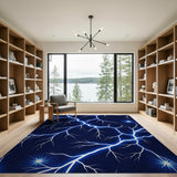 ODIKA Washable Blue Lightning Abstract Area Rug - Low Pile Non-Slip & Pet Friendly