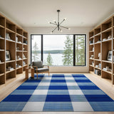 Navy Blue White Gingham Check Area Rug