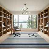 Navy Starfish Striped Coastal Beach Rug