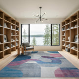 Modern Geometric Abstract Area Rug in Blue Pink Grey
