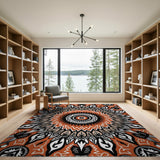 Bold Orange Tribal Mandala Area Rug