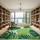 Green Coastal Beach Lush Monstera Leaf Green Area Rug