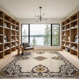 Beige Persian Rug with Gold Sunflower Motifs