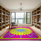 Vibrant Yellow Sunflower Pink Area Rug