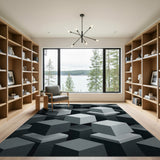 Modern Stacked Cubes Black White Area Rug