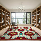 Red Teal Medallion Persian Area Rug