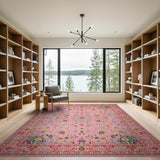 Pink Traditional Persian Area Rug with Teal Medallion