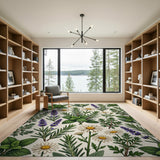 Botanical Herbs Area Rug - Mint Rosemary Lavender Daisies