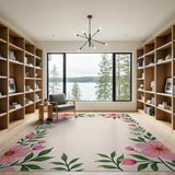 Pink Vintage Pink Floral Border Rug