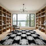 Black and White Bold Black White Geometric Interlock Area Rug