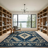 Navy Blue Southwestern Diamond Zigzag Area Rug