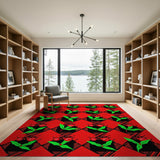 Red Plaid Holly Berry Area Rug